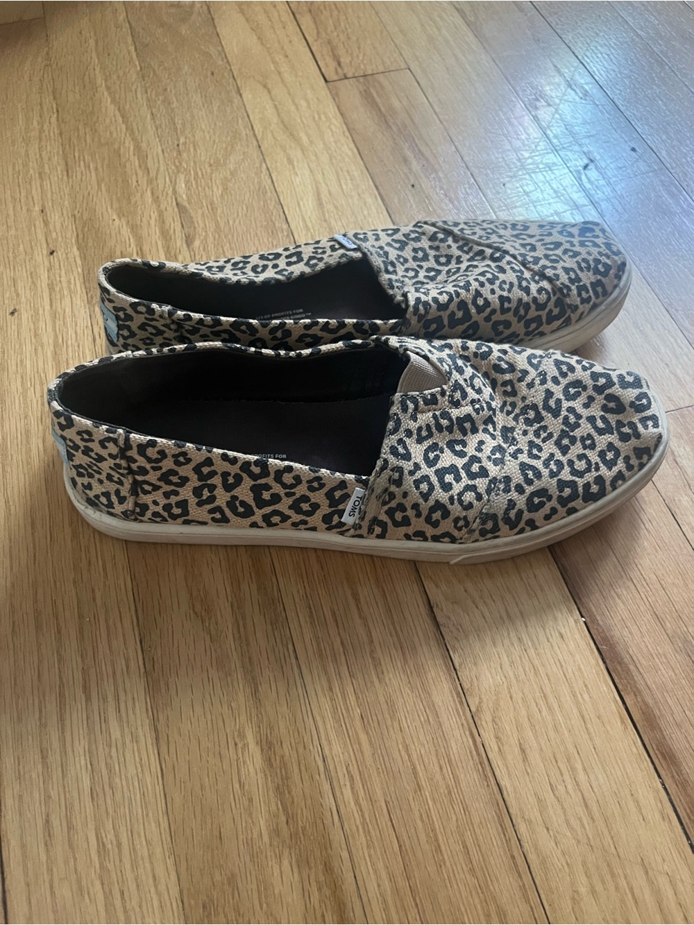 Toms Leopard Print Slip-On Flats in Beige and Black